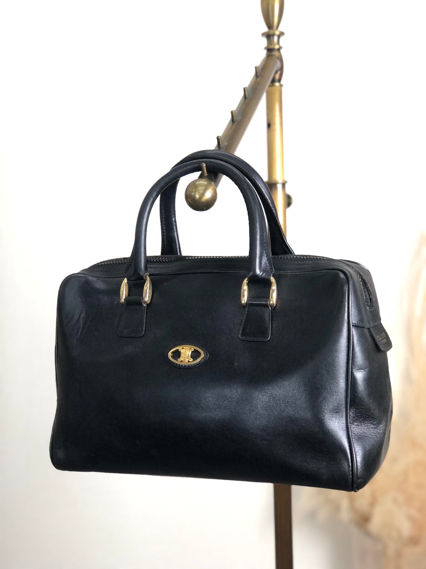 CELINE Blason Handbag Boston bag Black Vintage pva3th