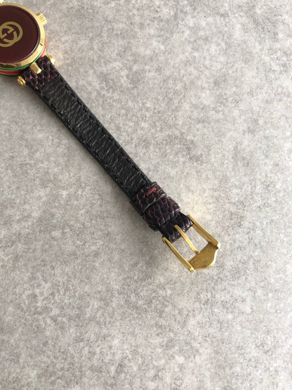 GUCCI Sherry Line Quartz Watch Gold×Red Vintage sujccz