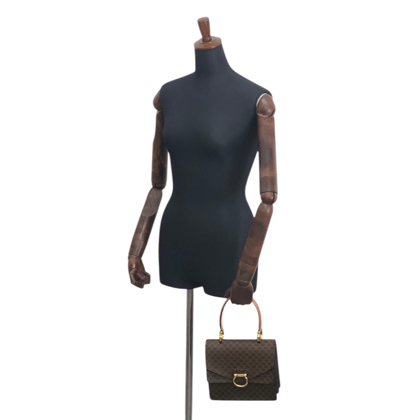 CELINE Macadam Horse Bit Double Flap Top Handle Handbag Brown Vintage 6caaii