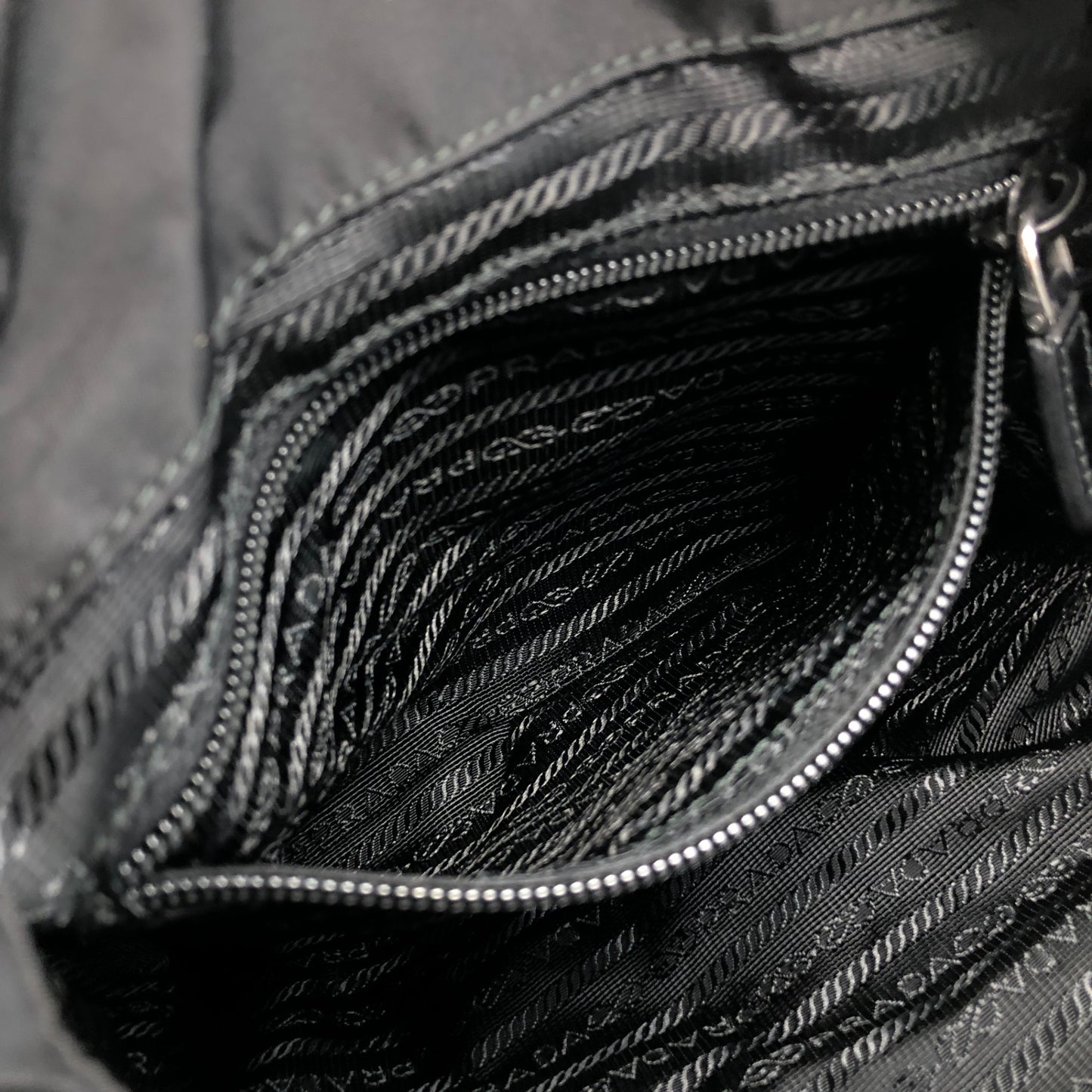 PRADA Triangle Logo Double Pocket Backpack Black Vintage ipfw4s