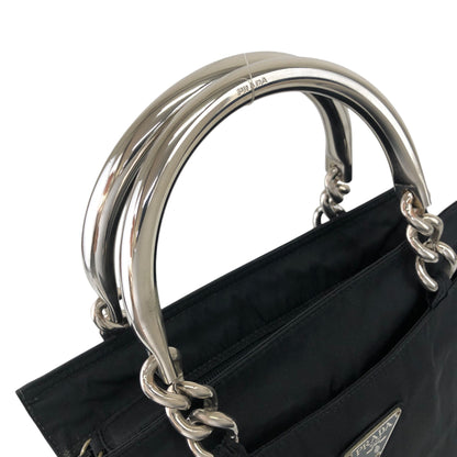 PRADA Triangle Logo Metal Handle Handbag Black Vintage 5usfgw