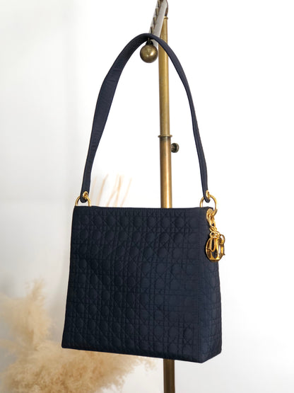 Christian Dior Cannage Logo Charm Shoulder bag Hobobag Black Vintage gd5hwv