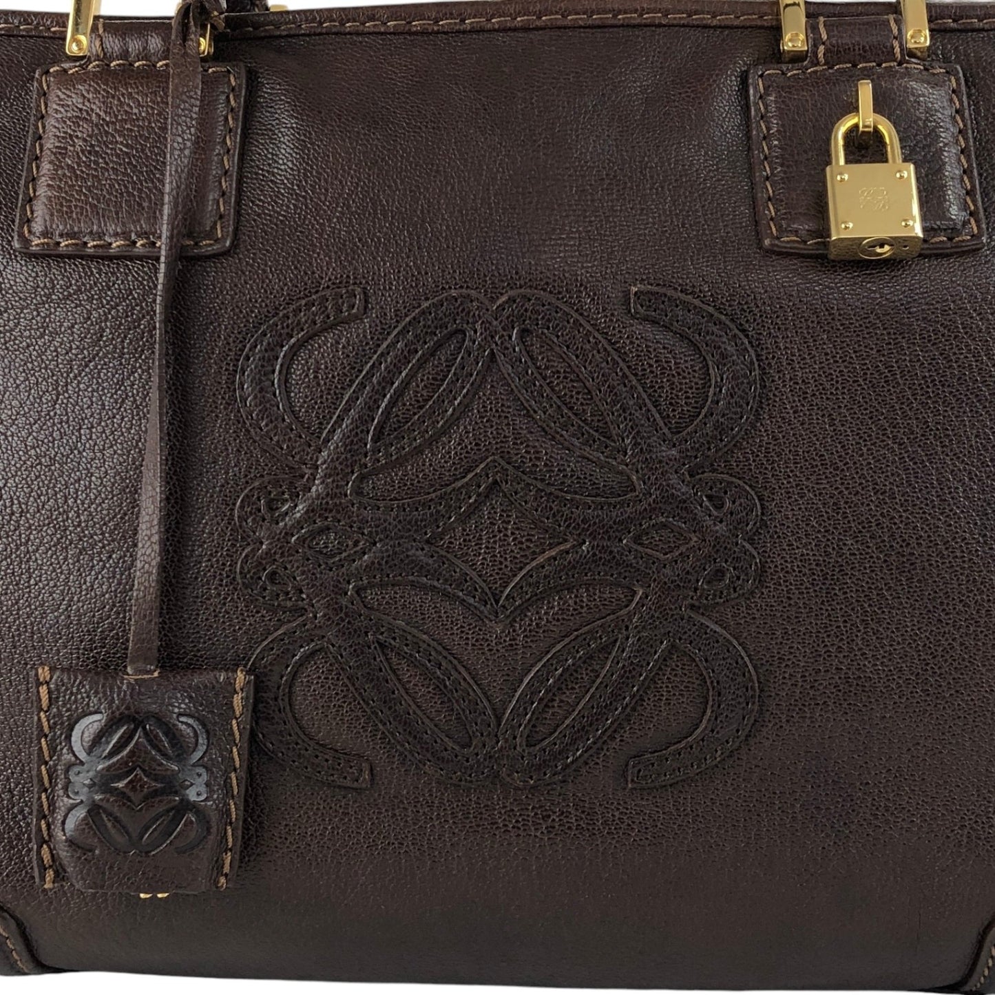 LOEWE Amazona Anagram Small Boston bag Handbag Brown Vintage kfcz5t