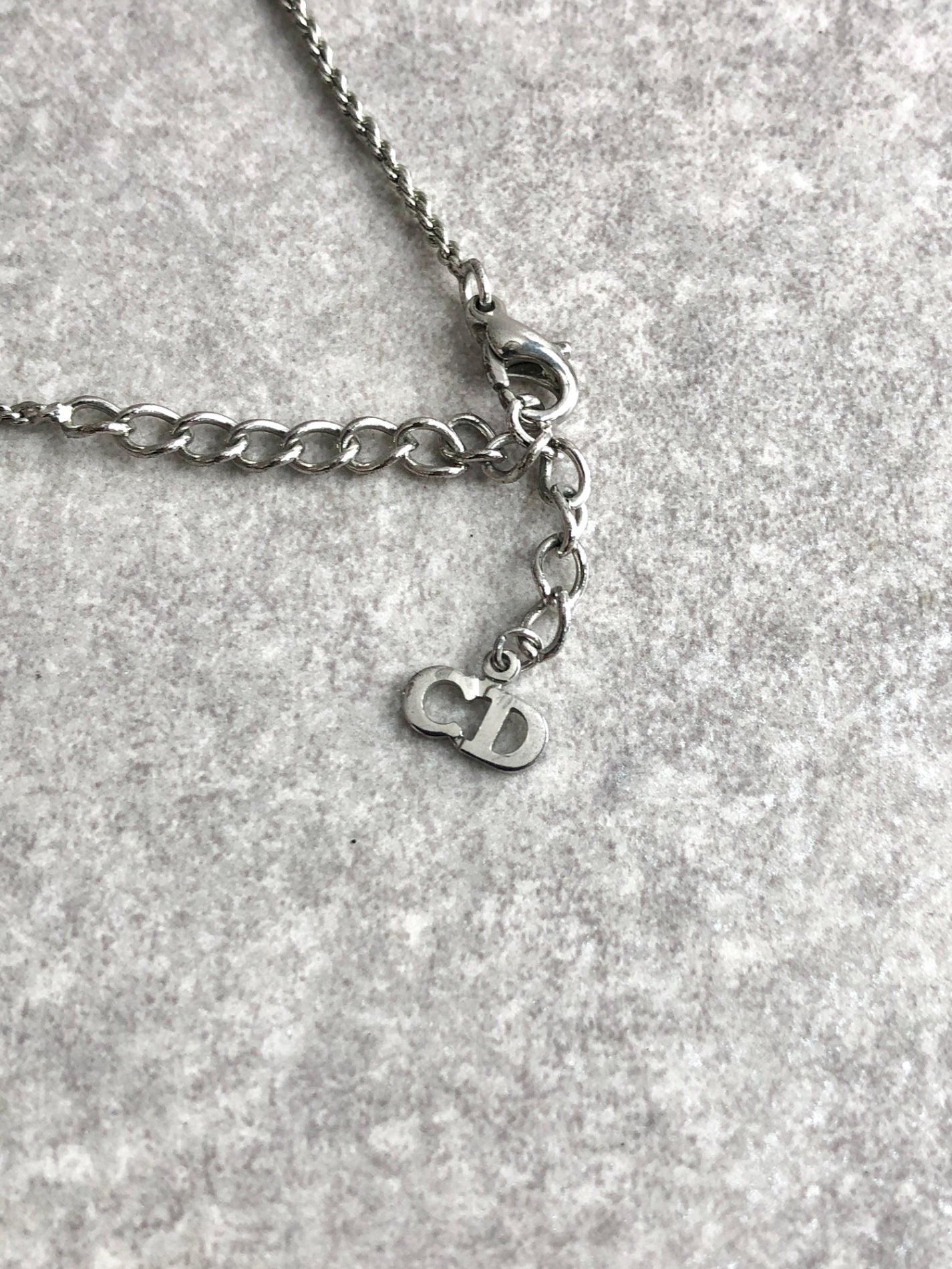 Christian Dior CD Logo Stone Necklace Silver Vintage f585fn