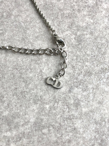 Christian Dior CD Logo Stone Necklace Silver Vintage f585fn