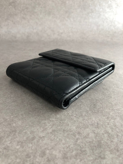 Christian Dior Cannage Logo Charm Trifold Wallet Black Vintage tsk2vs
