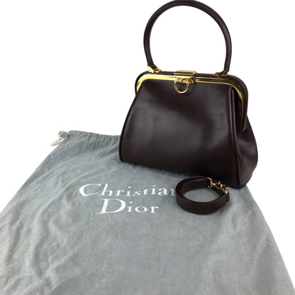 Christian Dior Gancini Metal Clasp Two-way Handbag Shoulder bag Brown Vintage pzns32
