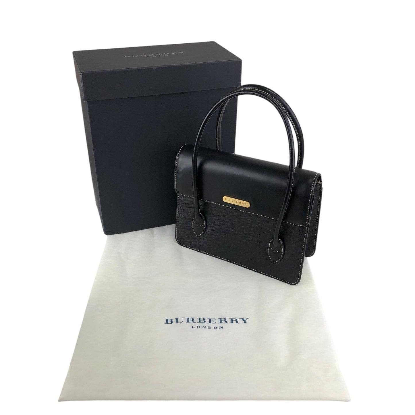 BURBERRY Logo Handbag Black Vintage 3ziibs