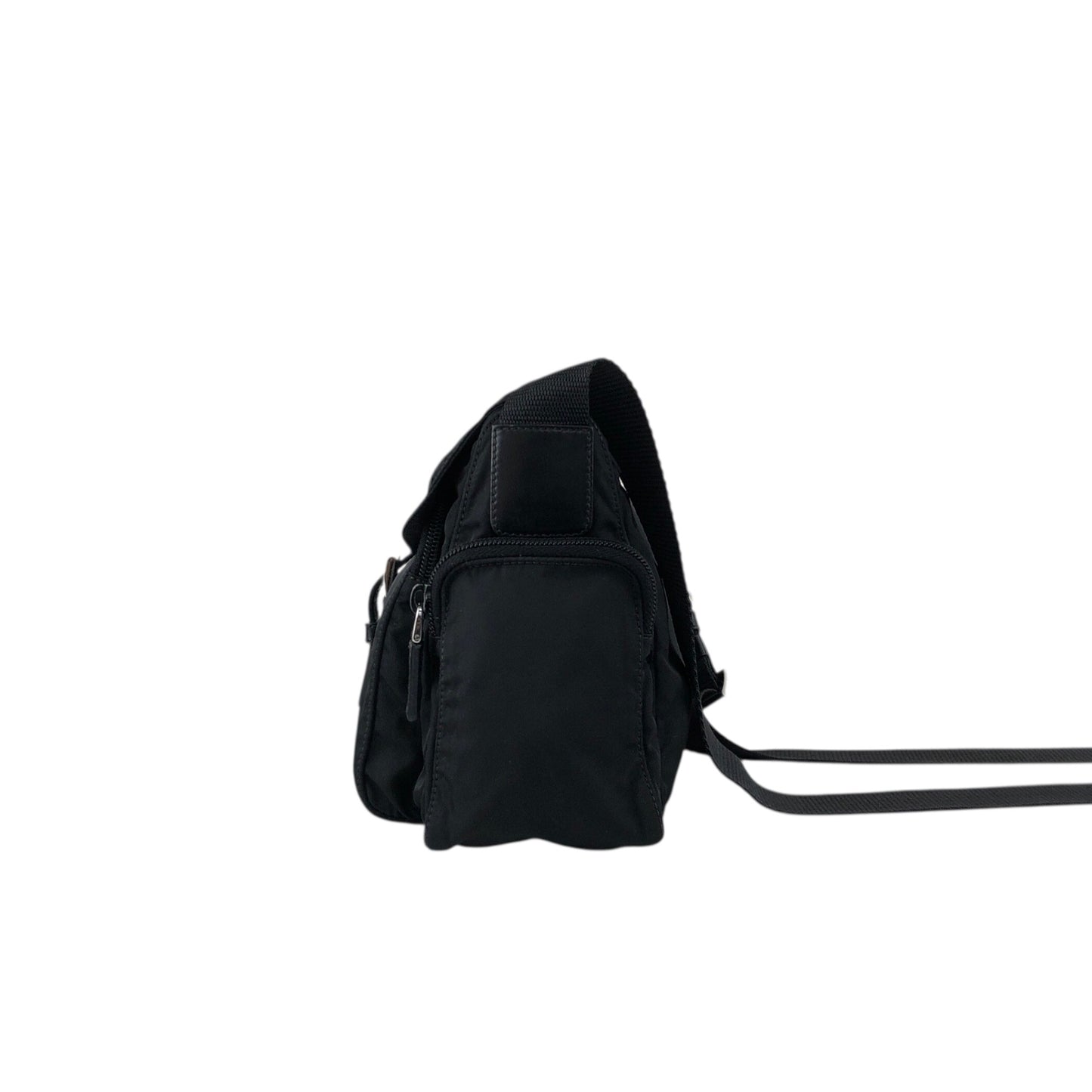 PRADA Tessuto Triangle Logo Front Buckle Side Pocket Shoulder bag Black Vintage pvgpkk