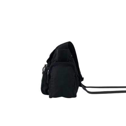 PRADA Tessuto Triangle Logo Front Buckle Side Pocket Shoulder bag Black Vintage pvgpkk