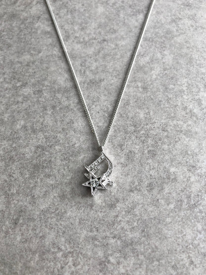 Christian Dior Logo Motif  Rhinestone Necklace Silver Vintage hhj37j