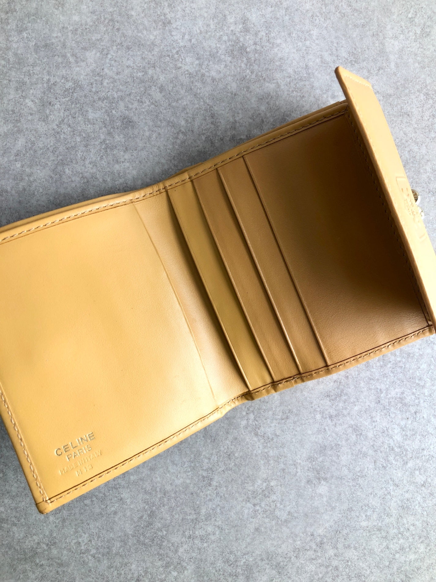 CELINE Macadam Blason Metal Clasp Folded Wallet Brown Vintage htr8be