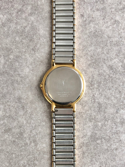 Yves Saint Laurent YSL Logo Quartz Watch Silver×Gold Vintage yyi2d7