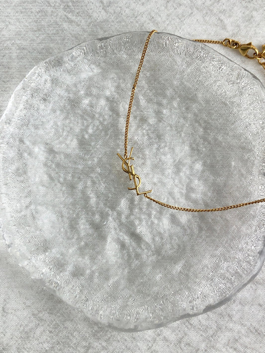 Yves Saint Laurent YSL Logo Motif Bracelet Gold Vintage mtyzfs