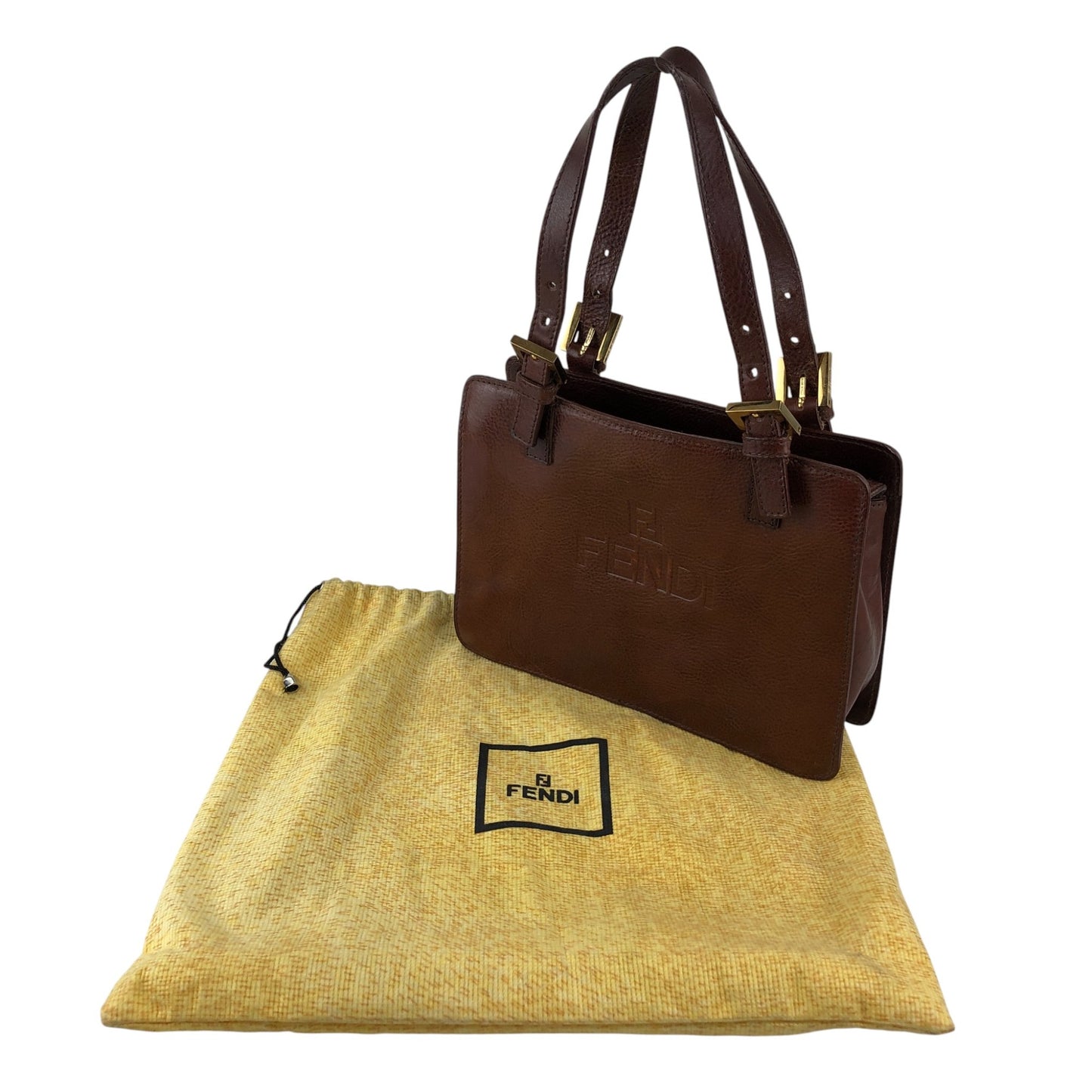 FENDI Logo Embossed Handbag Brown Vintage 8dvn7y