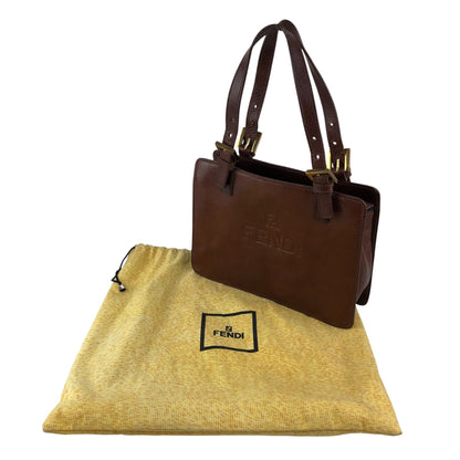 FENDI Logo Embossed Handbag Brown Vintage 8dvn7y