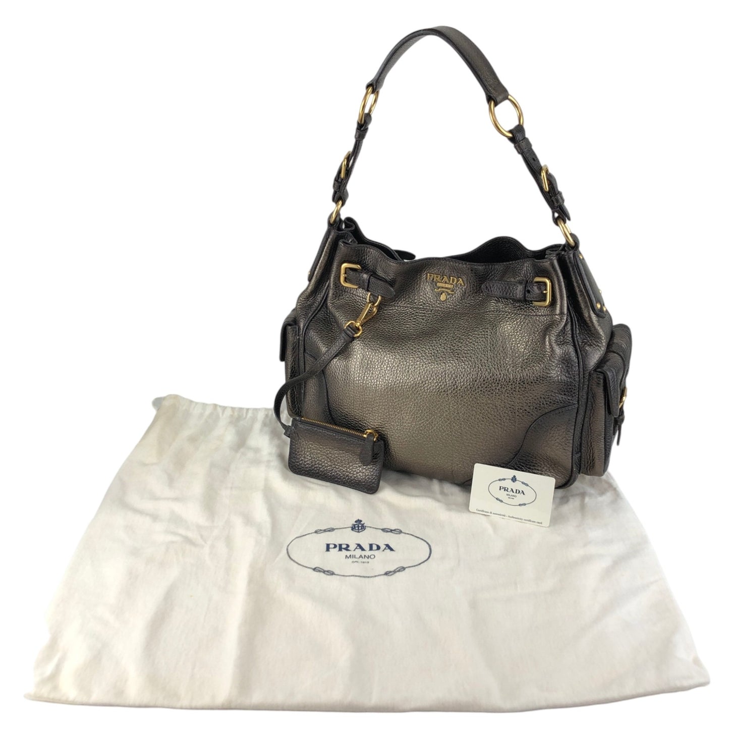 PRADA Logo Side Pocket Two-way Handbag Shoulder bag Bronze Vintage fiftw3