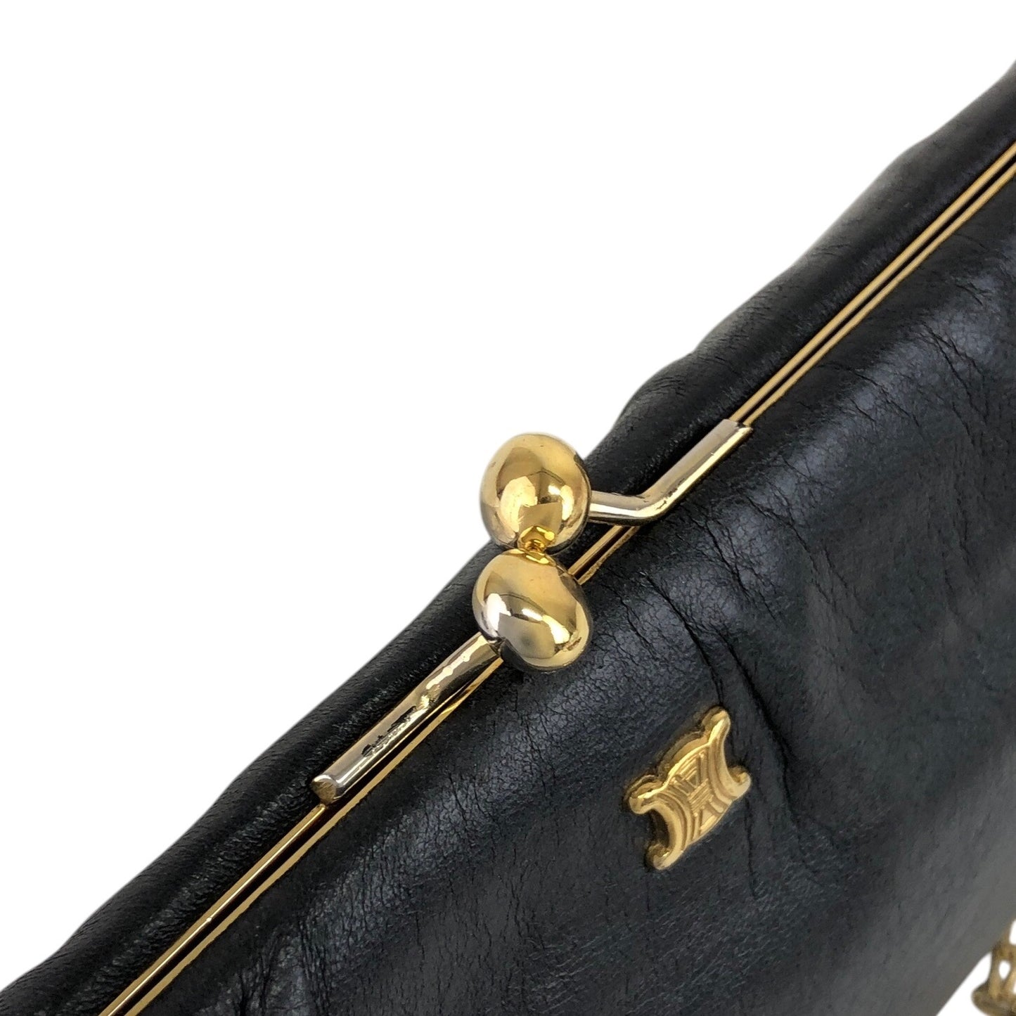 CELINE Triomphe Metal Clasp Chain Shoulder bag Black Vintage nc5c3h
