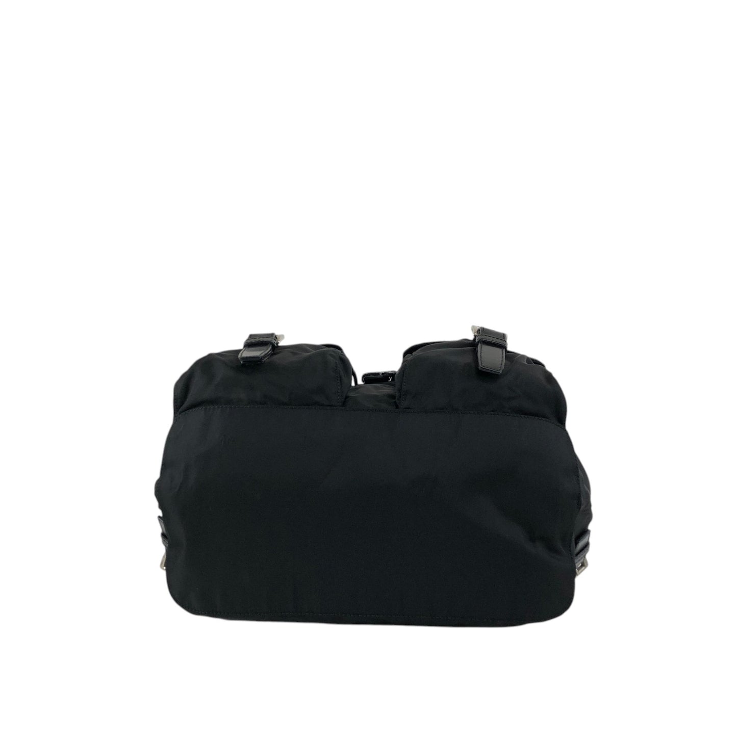 PRADA Tessuto Triangle Logo Double Pocket Backpack Black Vintage mehbr8