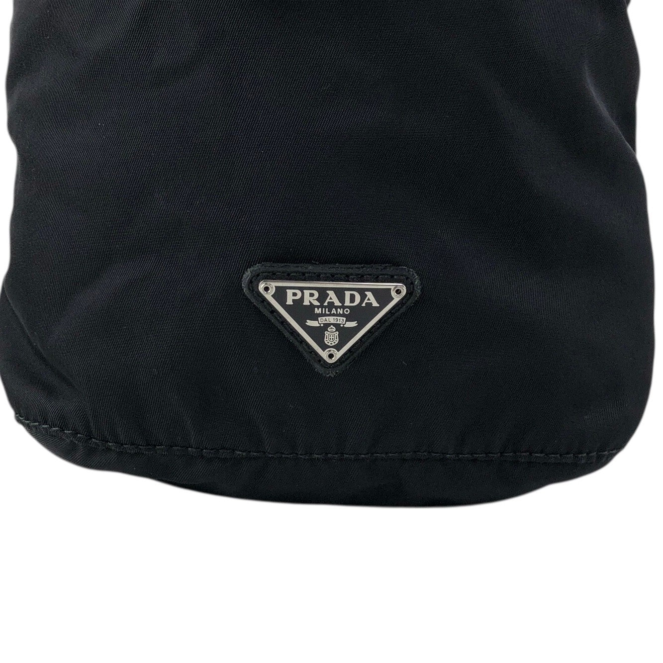 PRADA Tessuto Triangle Logo Drawstring Small Handbag Black Vintage 8t7zbv