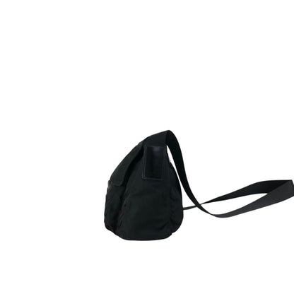 PRADA Tessuto Triangle Logo Front Buckle Shoulder bag Black Vintage d42ma2