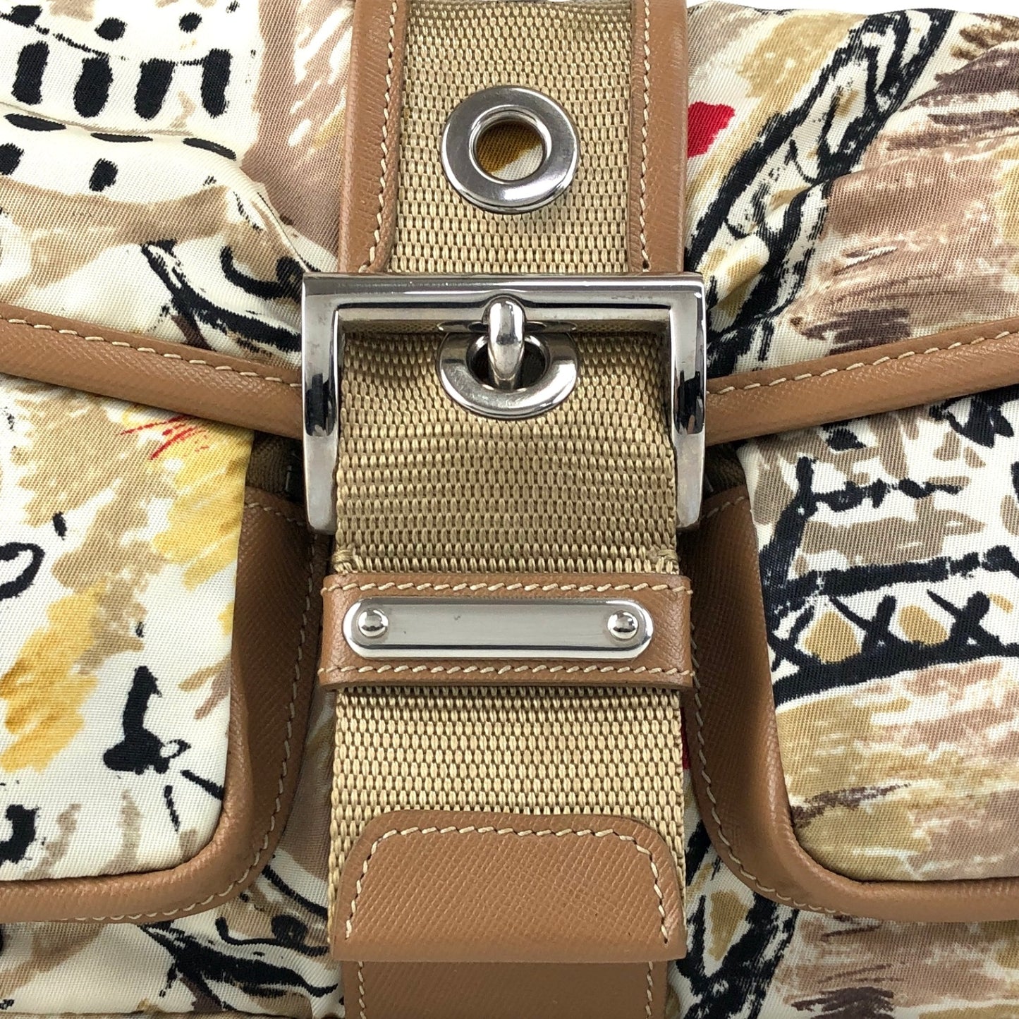 PRADA Front Buckle Shoulder bag White×Brown Vintage z5zzj2