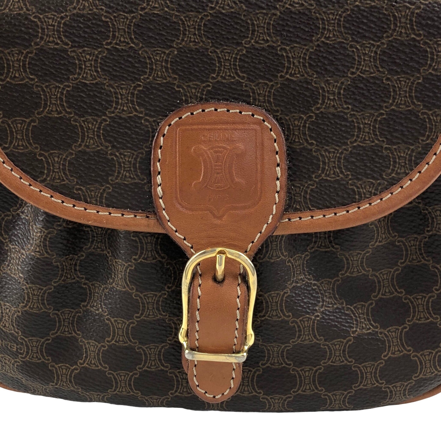 CELINE Macadam Blason Front Buckle Shoulder bag Brown Vintage zzu5ya