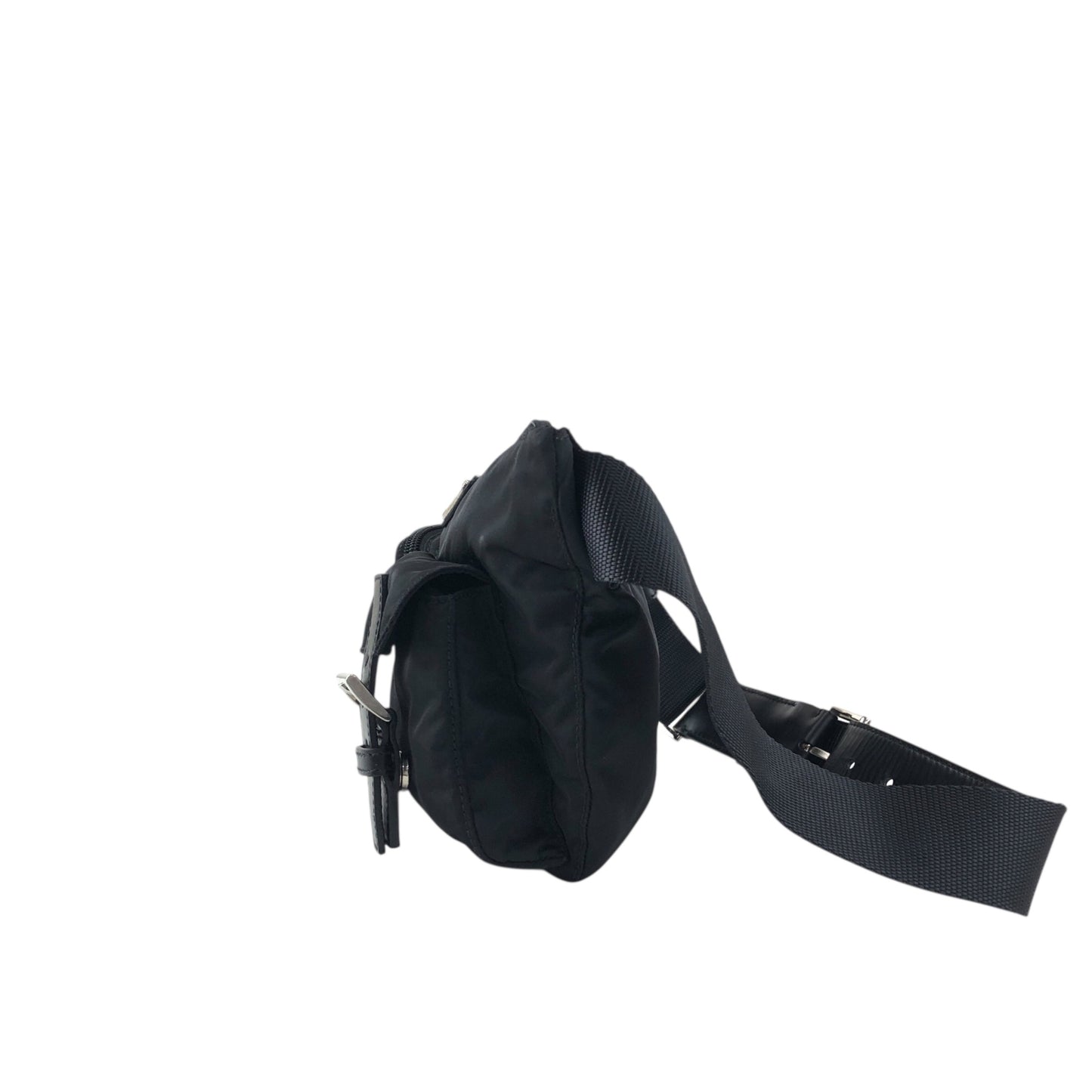 PRADA Triangle Logo Front Pocket Shoulder bag Black Vintage cydhig