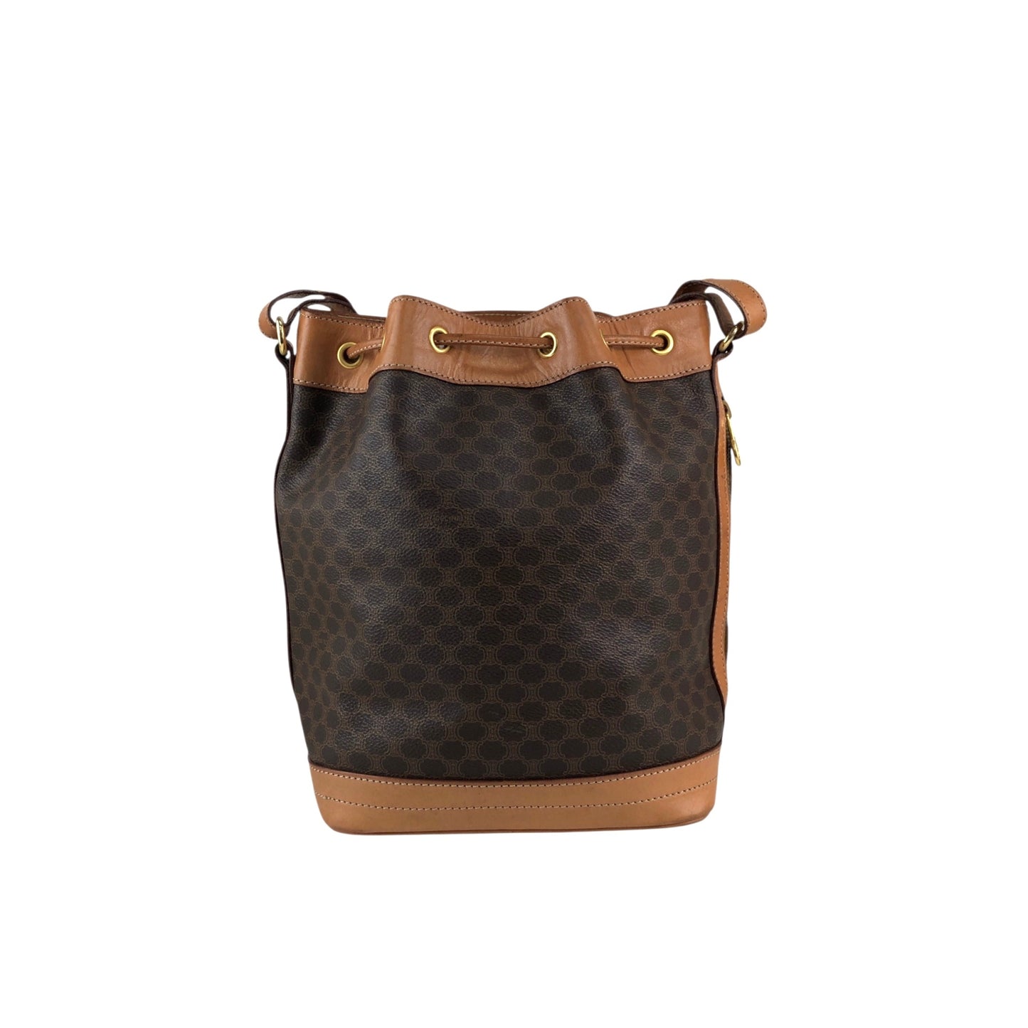 CELINE Macadam Blason Drawstring Shoulder bag Brown Vintage 7ce2it