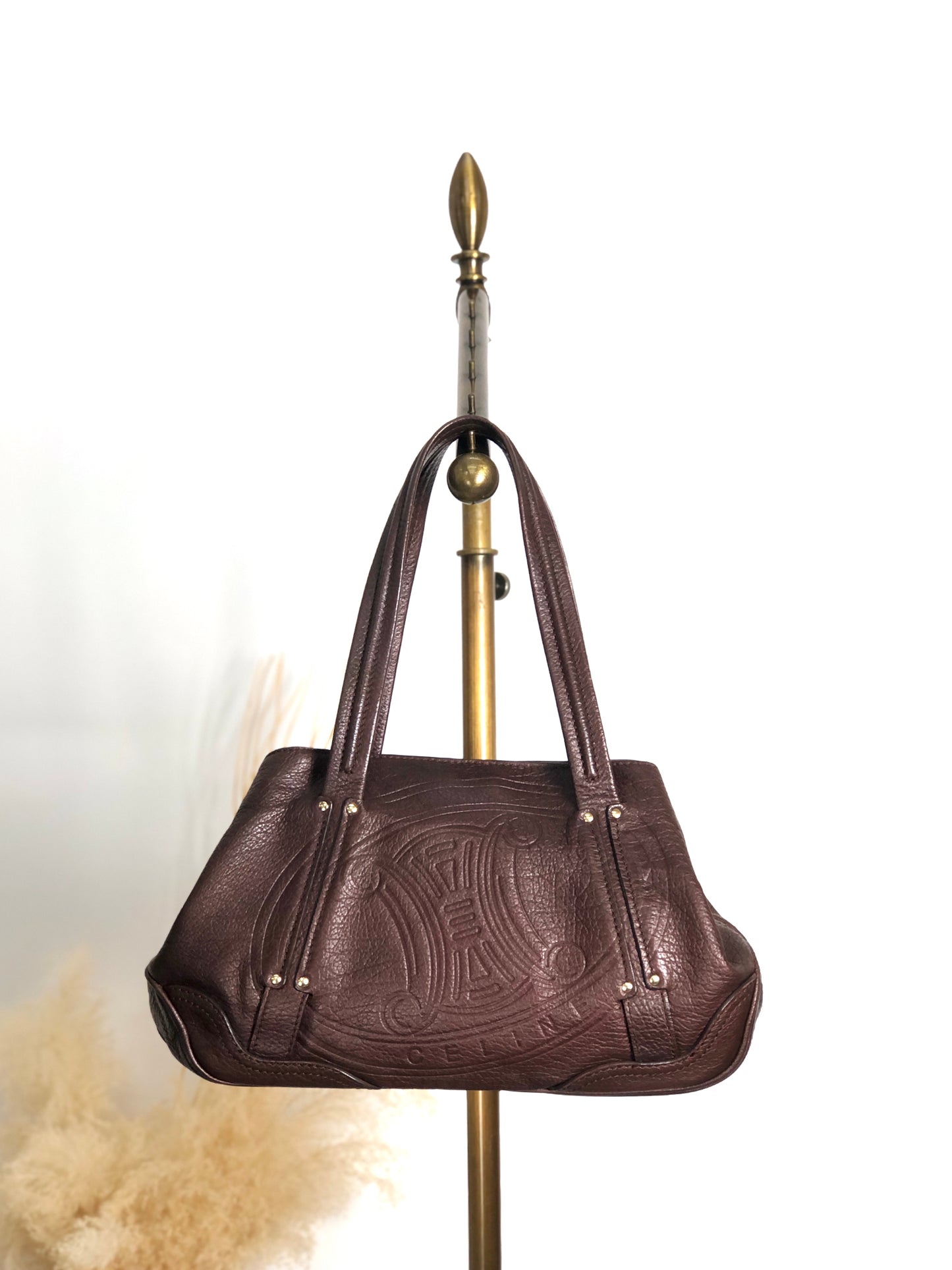 CELINE Blason Embossed Hobobag Shoulder bag Brown Vintage g5bz4k