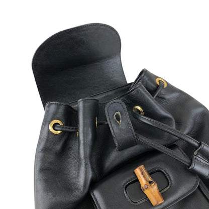 GUCCI Bamboo Front Pocket Backpack Black Vintage f7grwk