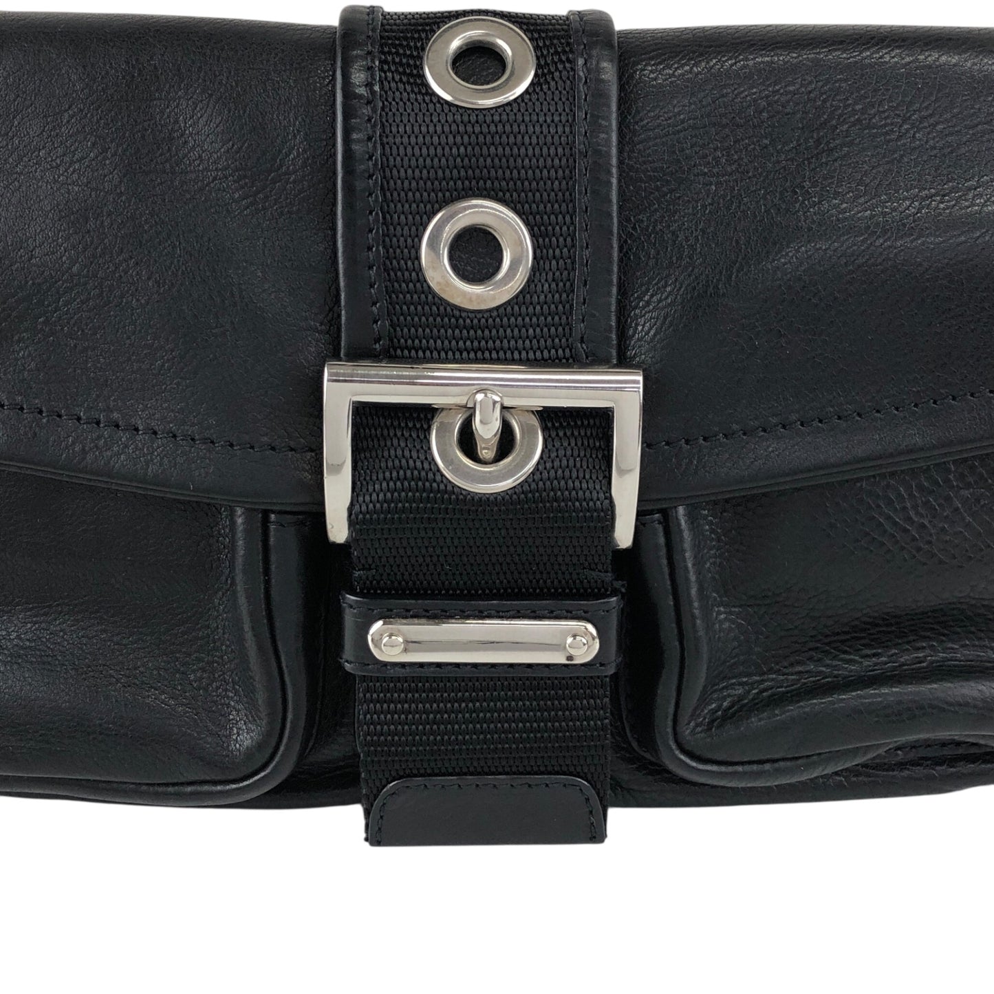 PRADA Triangle Logo Front Buckle  Shoulder bag Black Vintage  wsw3t2