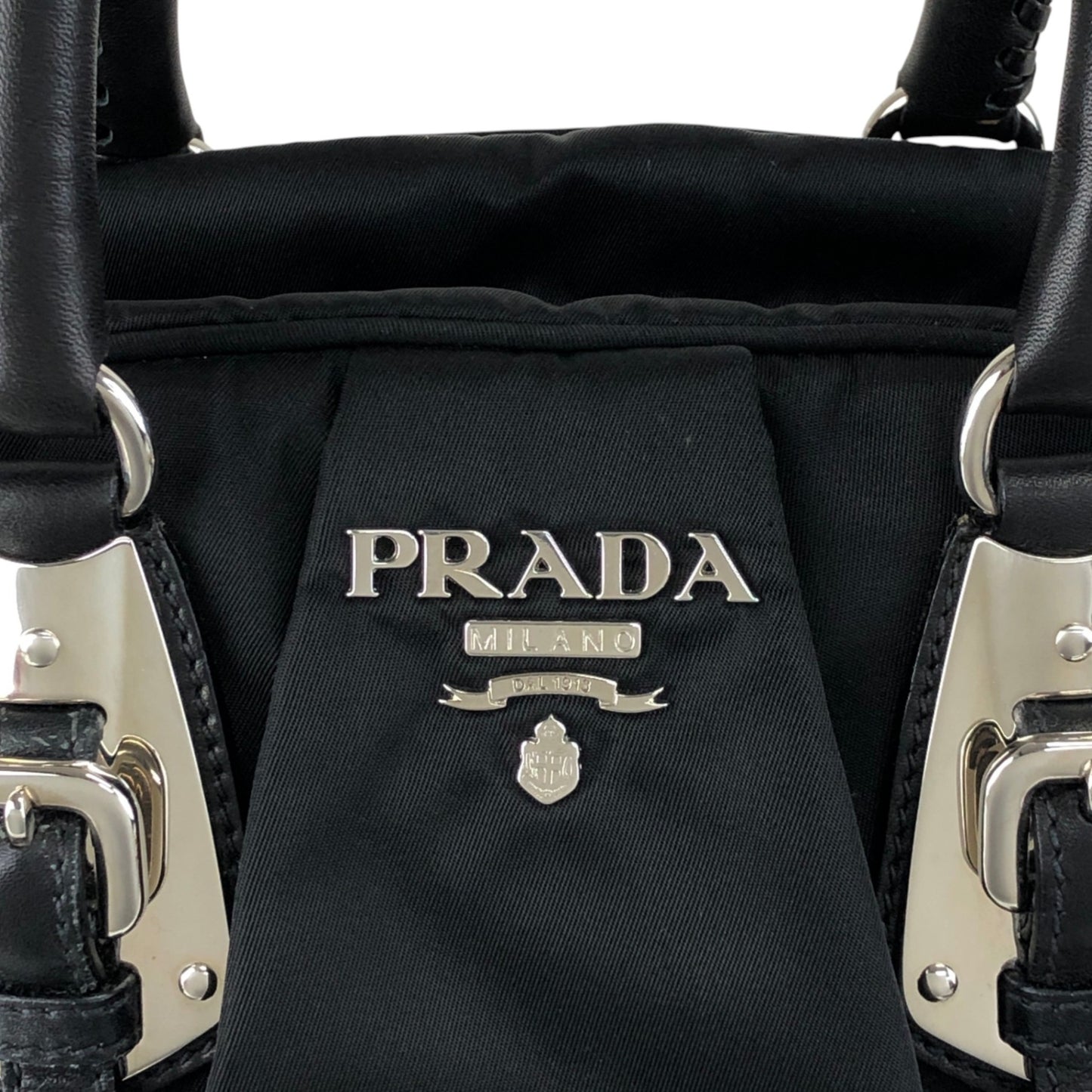 PRADA Logo Boston bag Handbag Black Vintage jipcs2