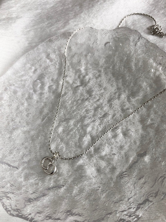 Christian Dior CD Logo Rhinestone Necklace Silver Vintage nc4bh4