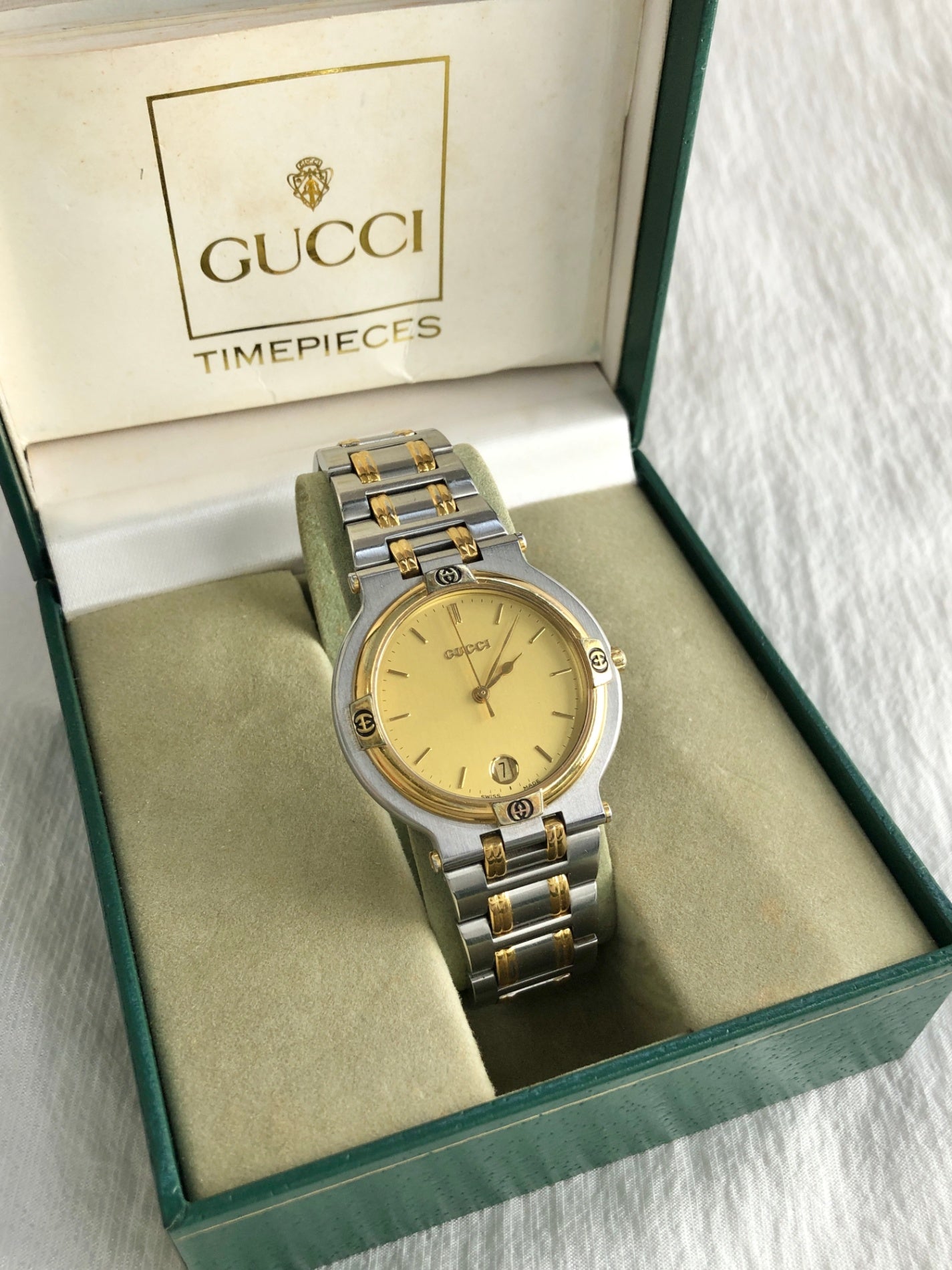 GUCCI Logo Quartz Watch Silver×Gold 9000G Vintage gmtubj