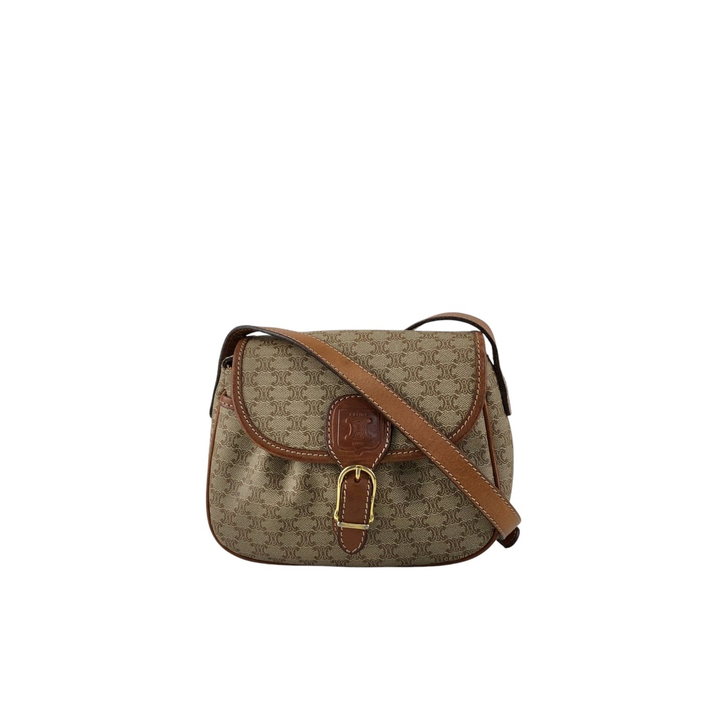 CELINE Macadam Triomphe Front Buckle Shoulder bag Beige Vintage xwff8x