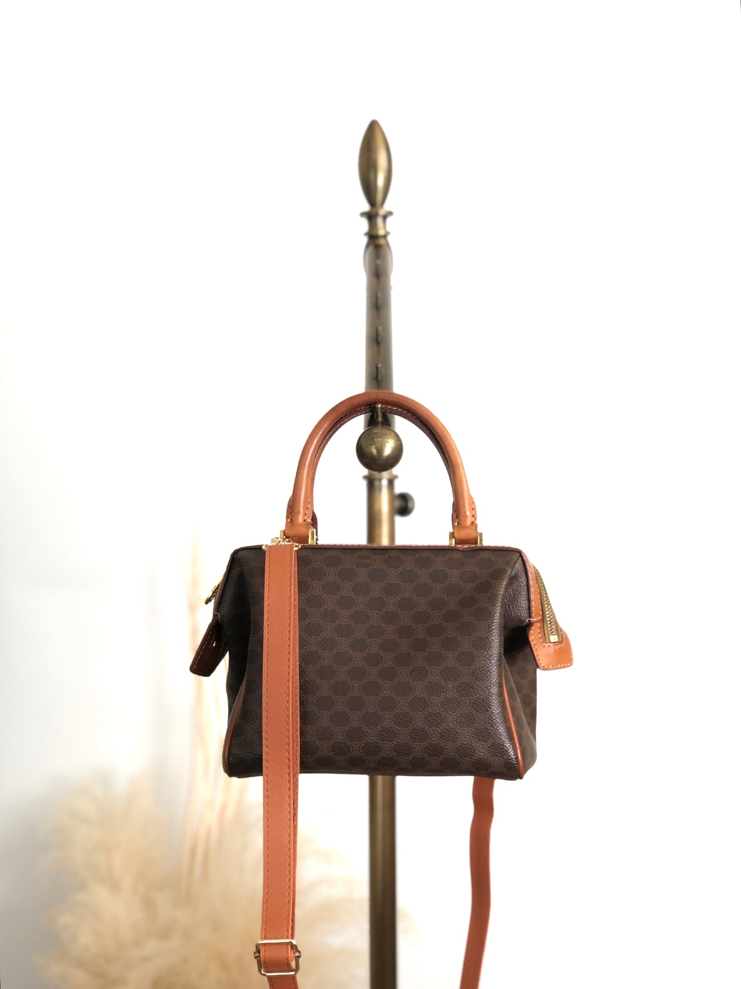 CELINE Macadam Two-way Small Boston bag Shoulder bag Brown Vintage 2dn4ih