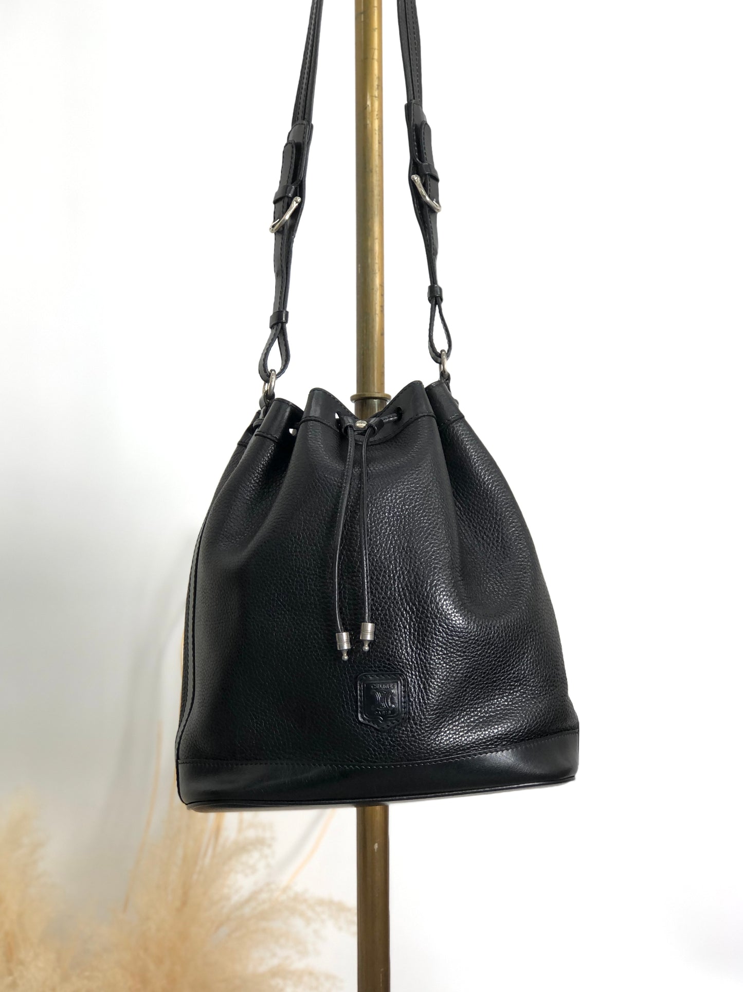 CELINE Blason Drawstring Shoulder bag Black Vintage 2mfbtc