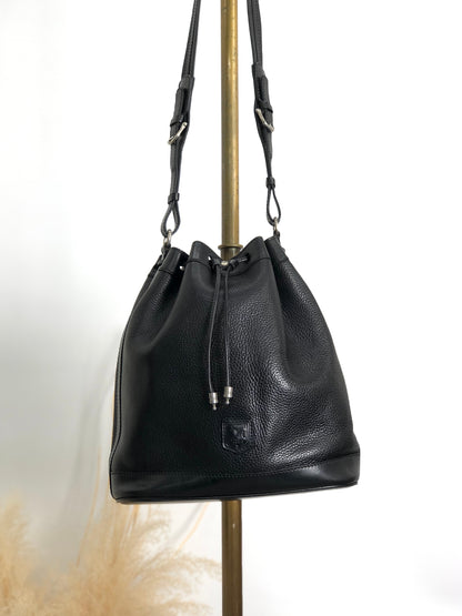 CELINE Blason Drawstring Shoulder bag Black Vintage 2mfbtc