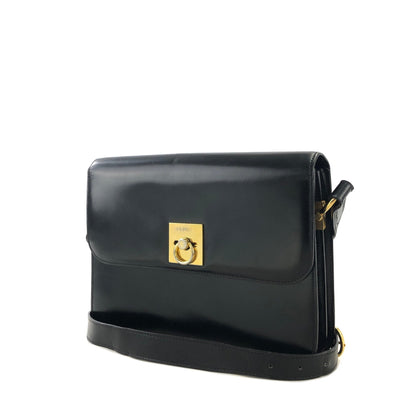 CELINE Gancini Leather Shoulder bag Black Vintage kmhh2a