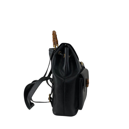 GUCCI Bamboo Front Buckle Backpack Black Vintage i34ihz