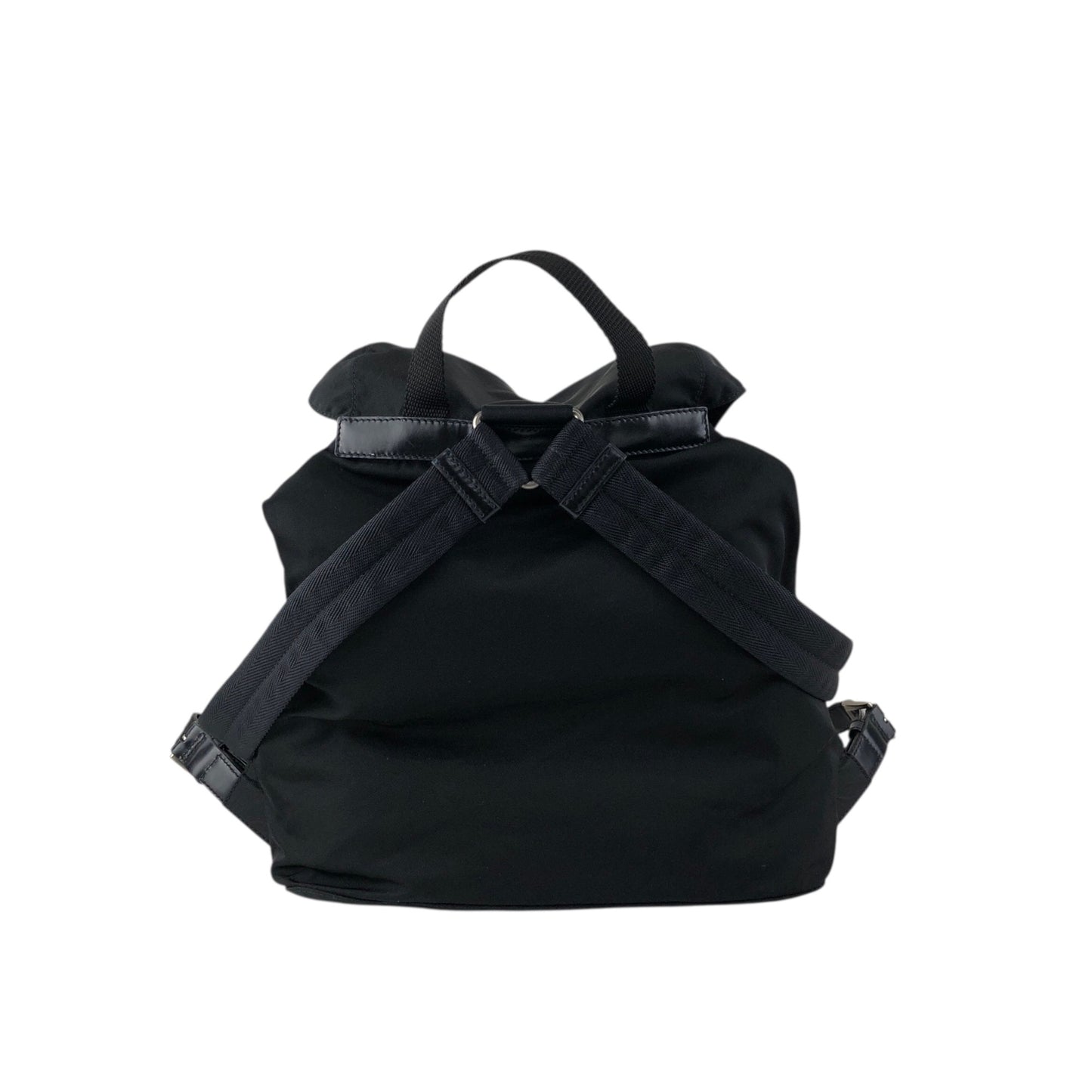 PRADA Tessuto Triangle Logo Front Buckle Backpack Black Vintage f788mi