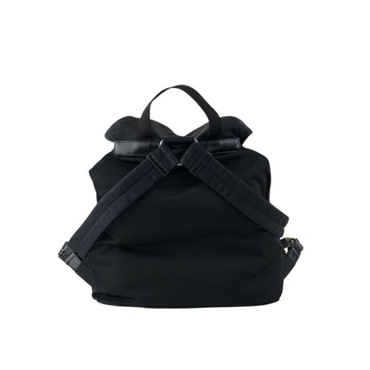 PRADA Tessuto Triangle Logo Front Buckle Backpack Black Vintage f788mi