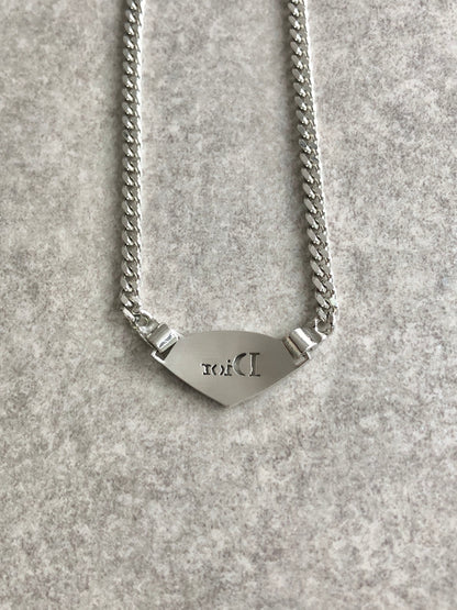Christian Dior Logo Motif Necklace Silver Vintage wjd284