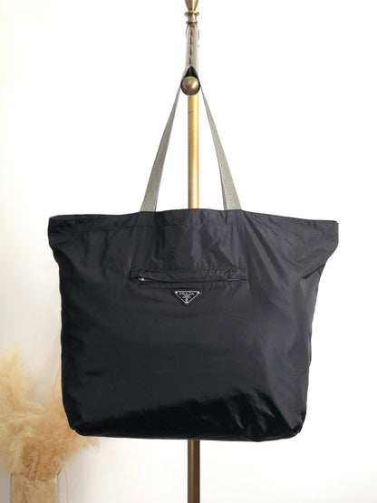 PRADA Tessuto Triangle Logo Totebag Black Vintage kctbn3