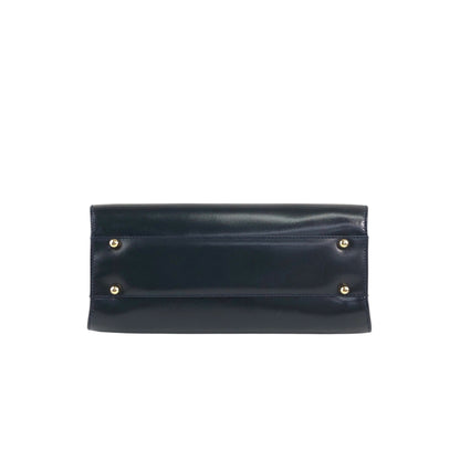 GUCCI Metal Clasp Handbag Navy Vintage 7taztf