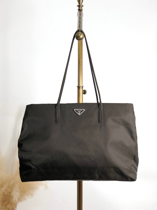 PRADA Tessuto Triangle Logo Handbag Totebag Black Vintage 4bbxfs
