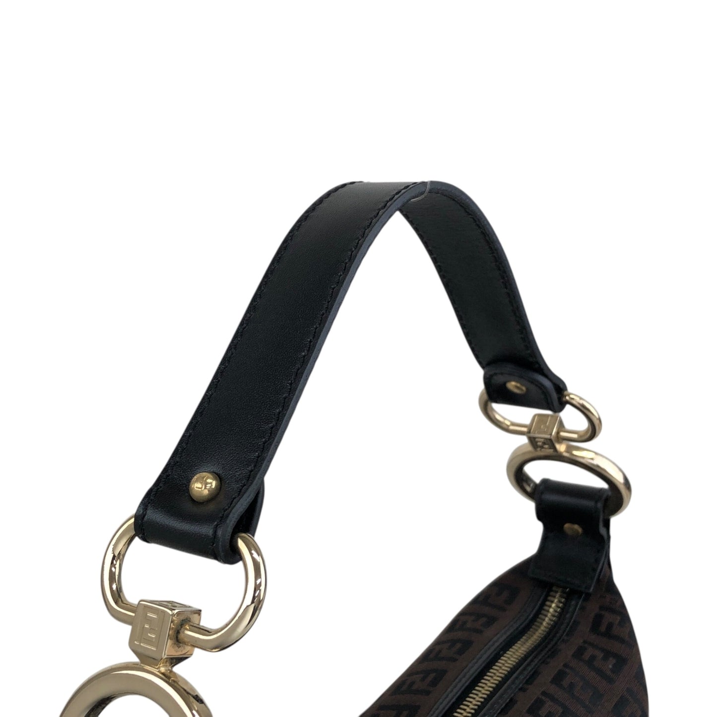 FENDI Zucchino Logo Charm Handbag Hobobag Brown Vintage fhfygp