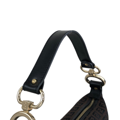 FENDI Zucchino Logo Charm Handbag Hobobag Brown Vintage fhfygp