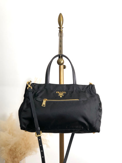 PRADA Logo Two-way Small Boston bag Shoulder bag Black Vintage 453265